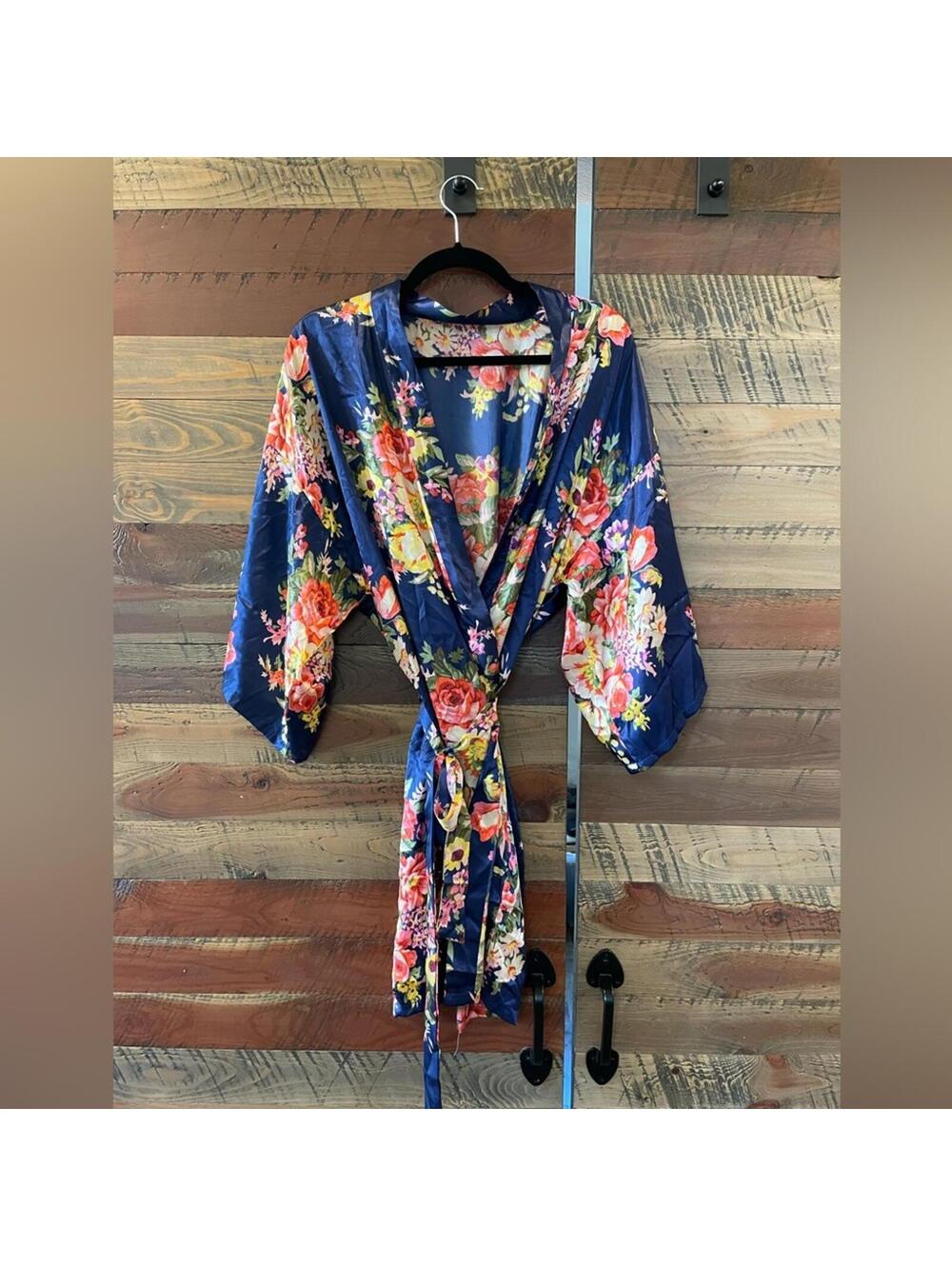 Blue Floral silk robe